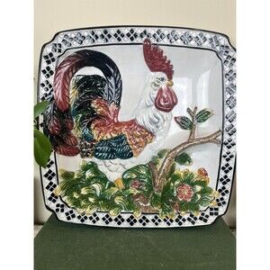 Vintage CBK LTD 1998 Rooster Ceramic Platter Chip&Dip Serving Ware Country 13”